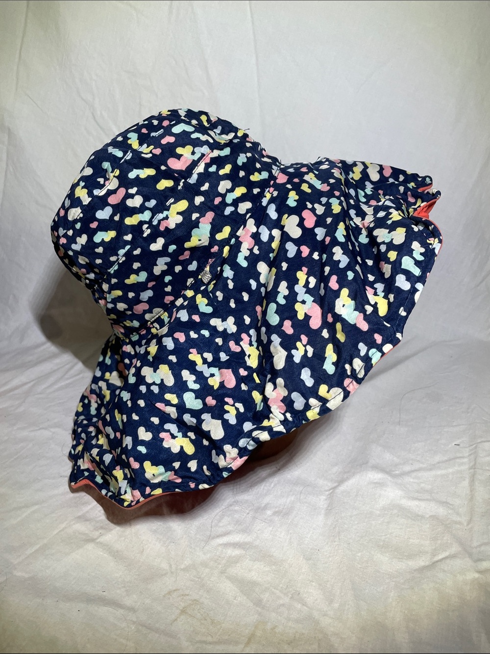 Navy Heart-Print Wide Brim Sun Hat for Women